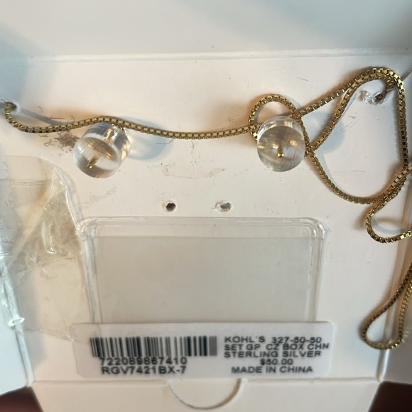 PRIMROSE women’s Earrings necklace gold Cubic Zirconia Stud box chain Set new - Picture 3 of 4